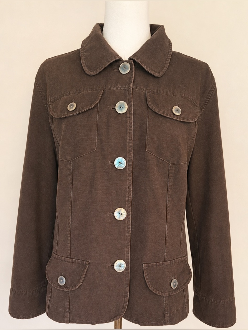 J. Jill Chocolate Brown Button Front Jacket M Cottagecore Utility Barn Jacket